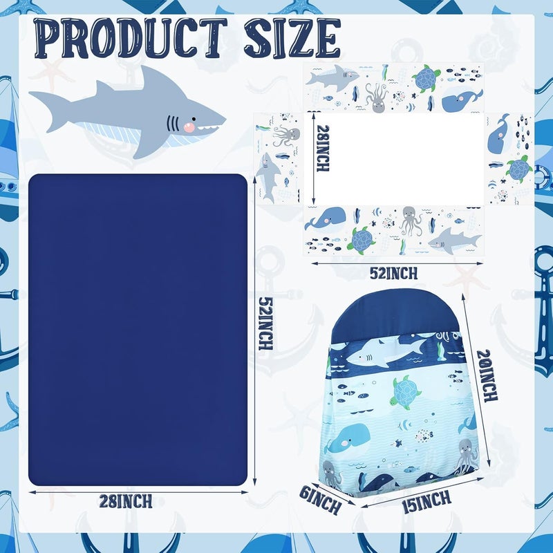 Rtteri 4 Pieces Baby Crib Bedding Set, Nursery Bedding Standard Size Soft Baby Bedding Set Including Crib Skirt, Blanket, Sheet and Diaper Stacker for Girls and Boys(Whale) - Image 5